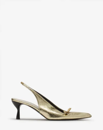 Czółenka Lanvin Bow Slingback z pękniętej metalicznej skóry