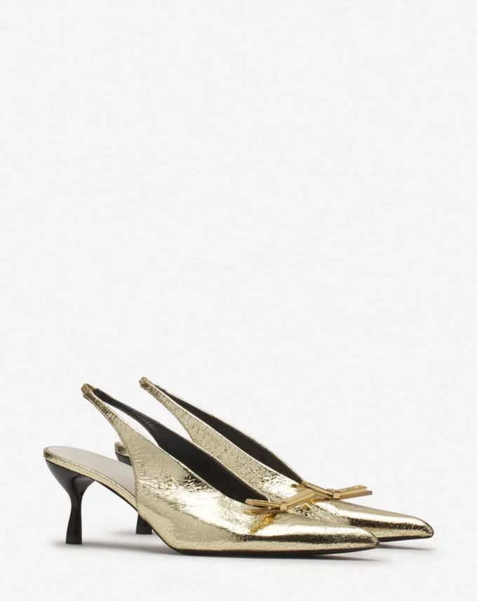 Czółenka Lanvin Bow Slingback z pękniętej metalicznej skóry Czółenka Lanvin Bow Slingback z pękniętej metalicznej skóry