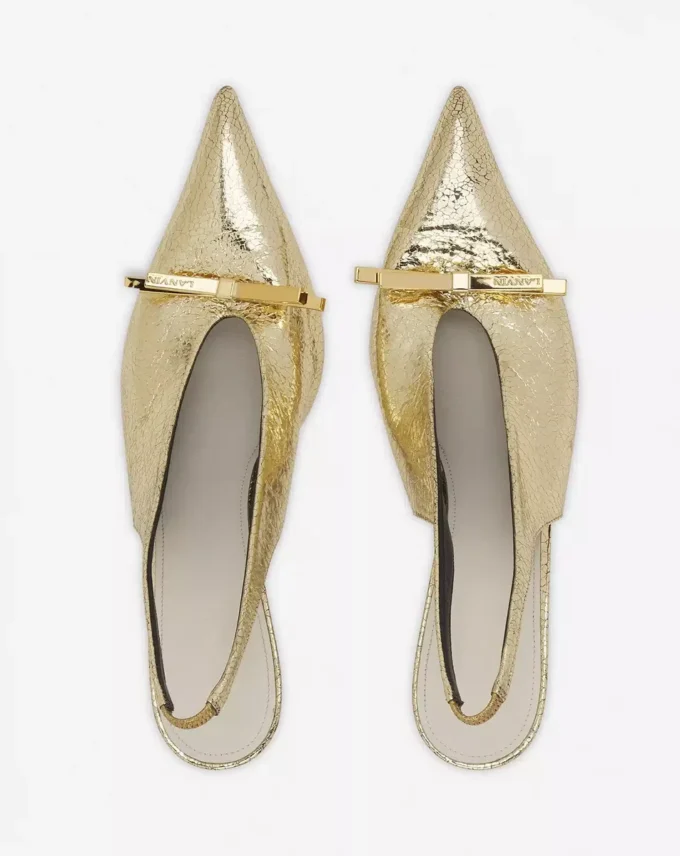 Czółenka Lanvin Bow Slingback z pękniętej metalicznej skóry Czółenka Lanvin Bow Slingback z pękniętej metalicznej skóry