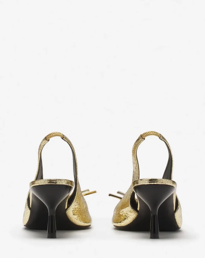 Czółenka Lanvin Bow Slingback z pękniętej metalicznej skóry Czółenka Lanvin Bow Slingback z pękniętej metalicznej skóry