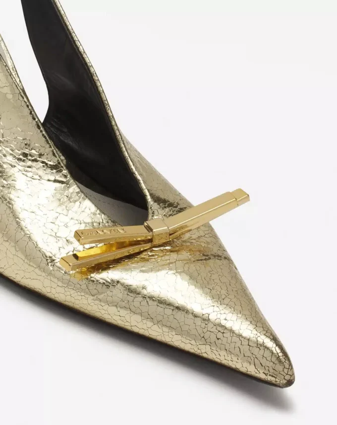 Czółenka Lanvin Bow Slingback z pękniętej metalicznej skóry Czółenka Lanvin Bow Slingback z pękniętej metalicznej skóry