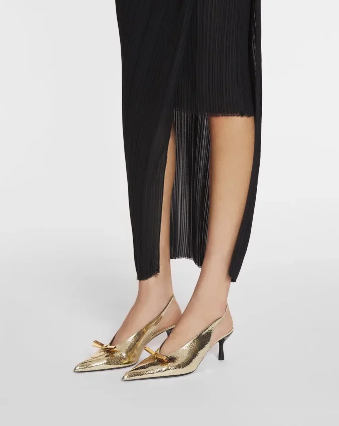 Czółenka Lanvin Bow Slingback z pękniętej metalicznej skóry Czółenka Lanvin Bow Slingback z pękniętej metalicznej skóry
