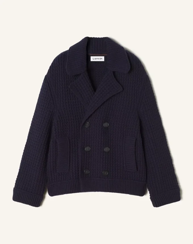 Oversize’owy wełniany płaszcz typu peacoat
