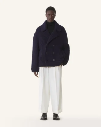 Oversize’owy wełniany płaszcz typu peacoat
