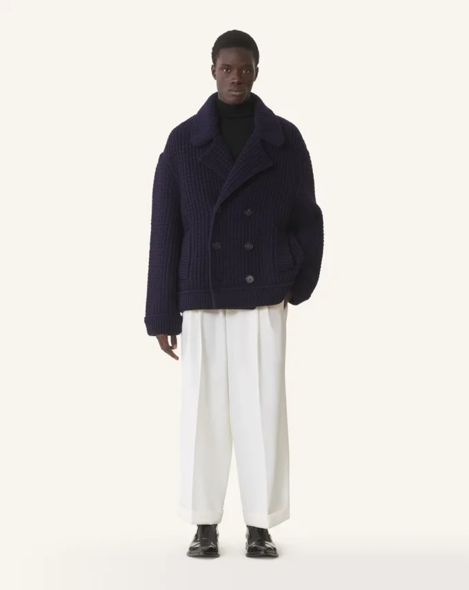 Oversize’owy wełniany płaszcz typu peacoat